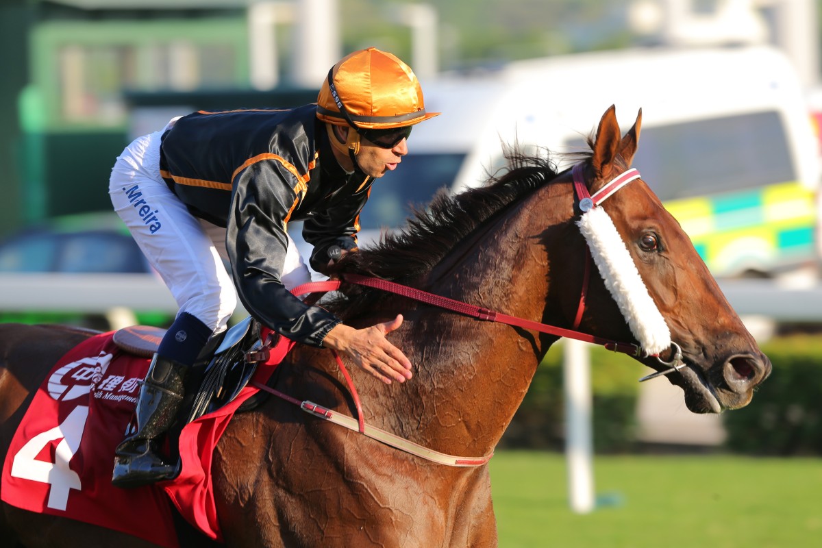 Jockey Joao Moreira brings Able Friend back to the winner's circle after easily winning the Jockey Club Mile. Photos: Kenneth Chan     