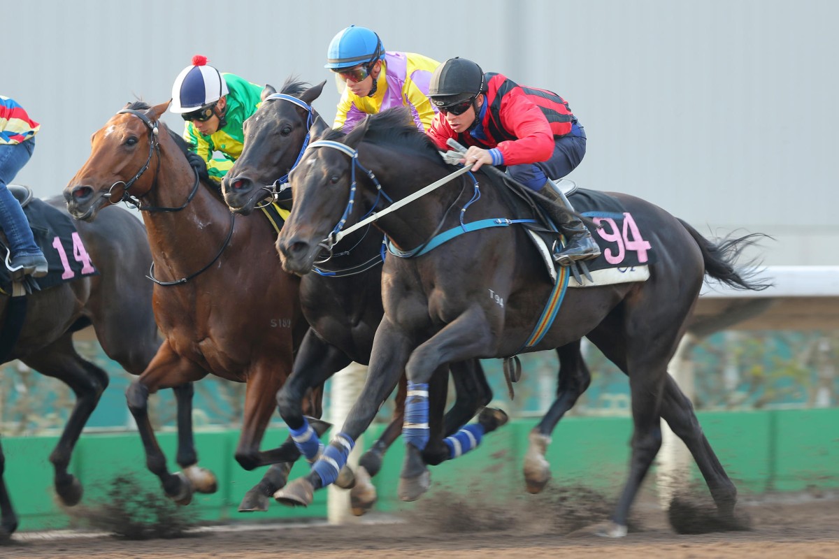 Gonna Run (Maxime Guyon) moves up stylishly to win a barrier trial on the all-weather track at Sha Tin yesterday ahead of a first-up tilt at the Classic Mile. Photos: Kenneth Chan