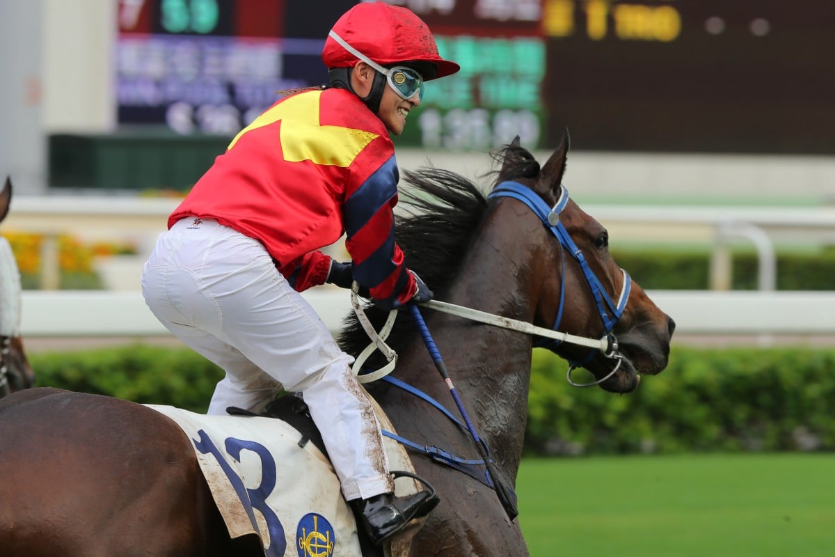 Keith Yeung returns on Travel Brother after the five-year-old returned to something near his best to win the Class One mile. Photo: Kenneth Chan