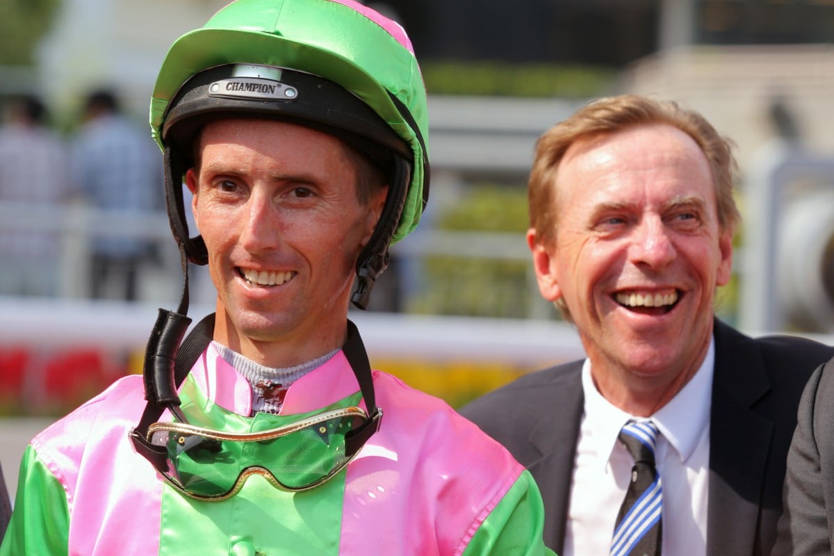 Nash Rawiller and John Size were all smiles after High Warrior's victory. 