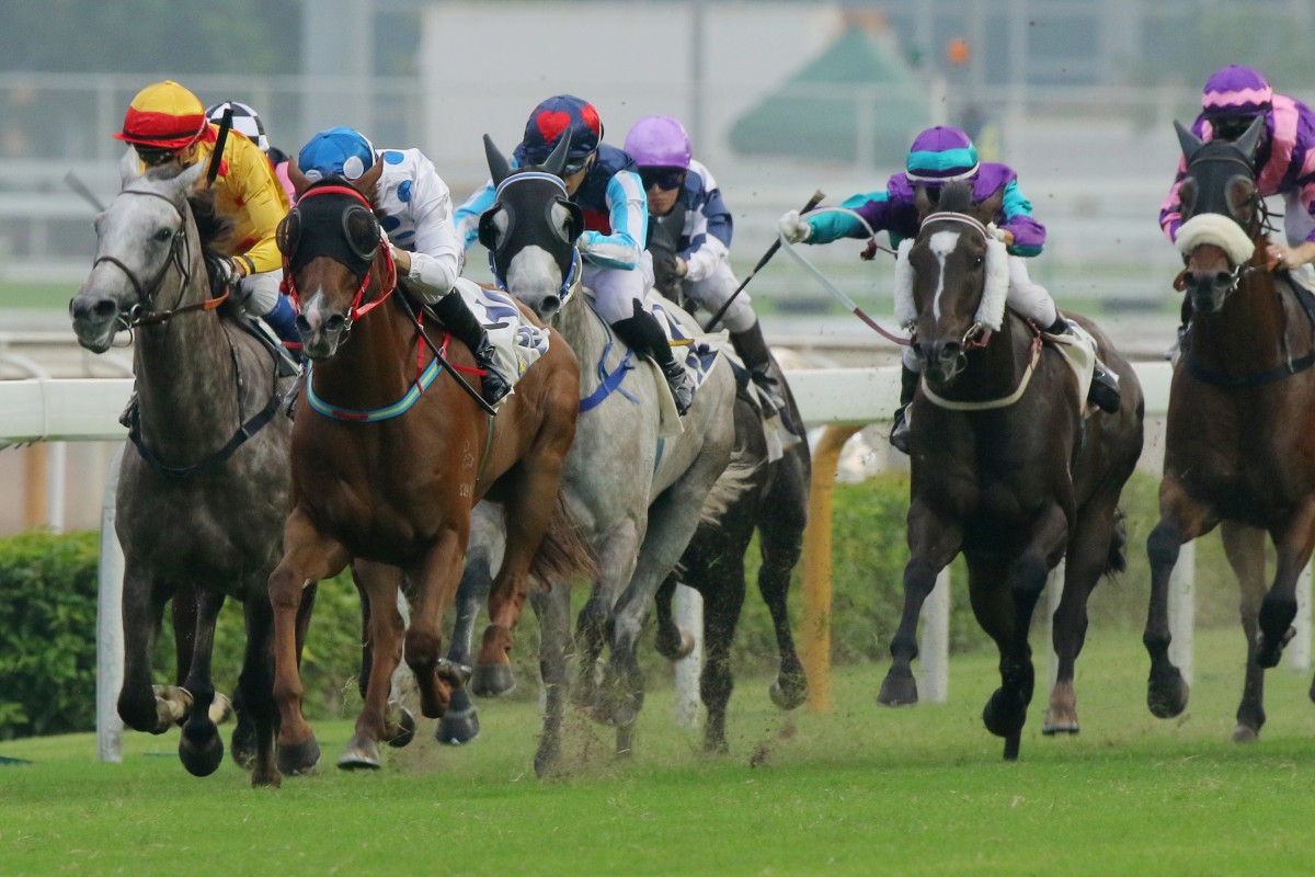 Joao Moreira sends Contentment away from Giant Treasure and a weakening Divine Calling to comfortably land the Celebration Cup. Photo: Kenneth Chan