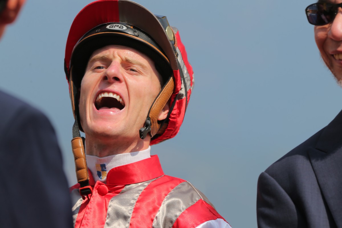 Zac Purton was all smiles after High Speed Metro's victory, the middle leg of a treble at Sha Tin on Sunday. Photo: Kenneth Chan
