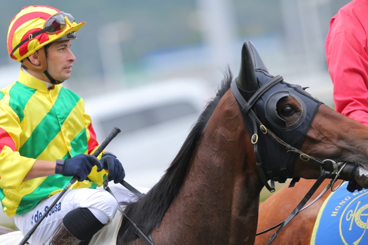 Silvestre de Sousa returns aboard troublesome Imperial Gallantry, the Brazilian’s tough style getting the Paul O’Sullivan-trained gelding home. Photo: Kenneth Chan