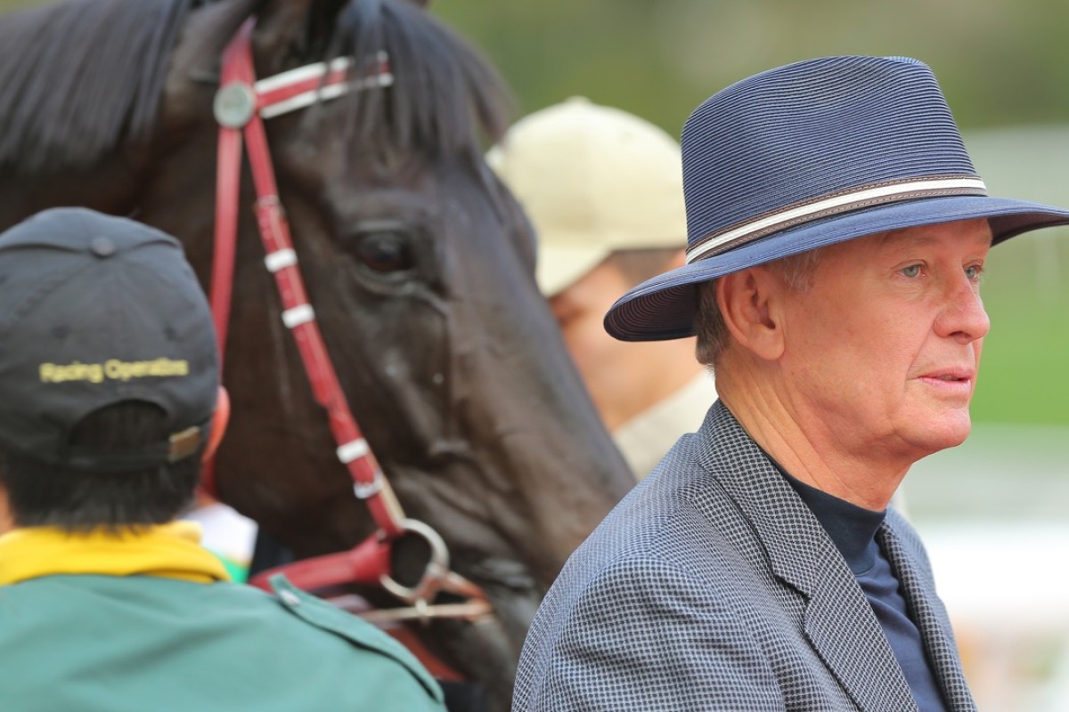Race 9, John Moore, his horse Midnight Rattler ridden by Joao Moreira won the class 3 over 1400m at Sha Tin on 14Feb16.
