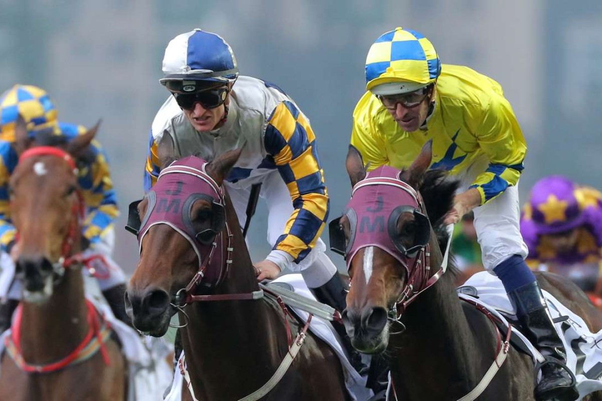 Werther just prevails in the Hong Kong Derby after a straight-long battle with stablemate Victory Magic. Photo: Kenneth Chan