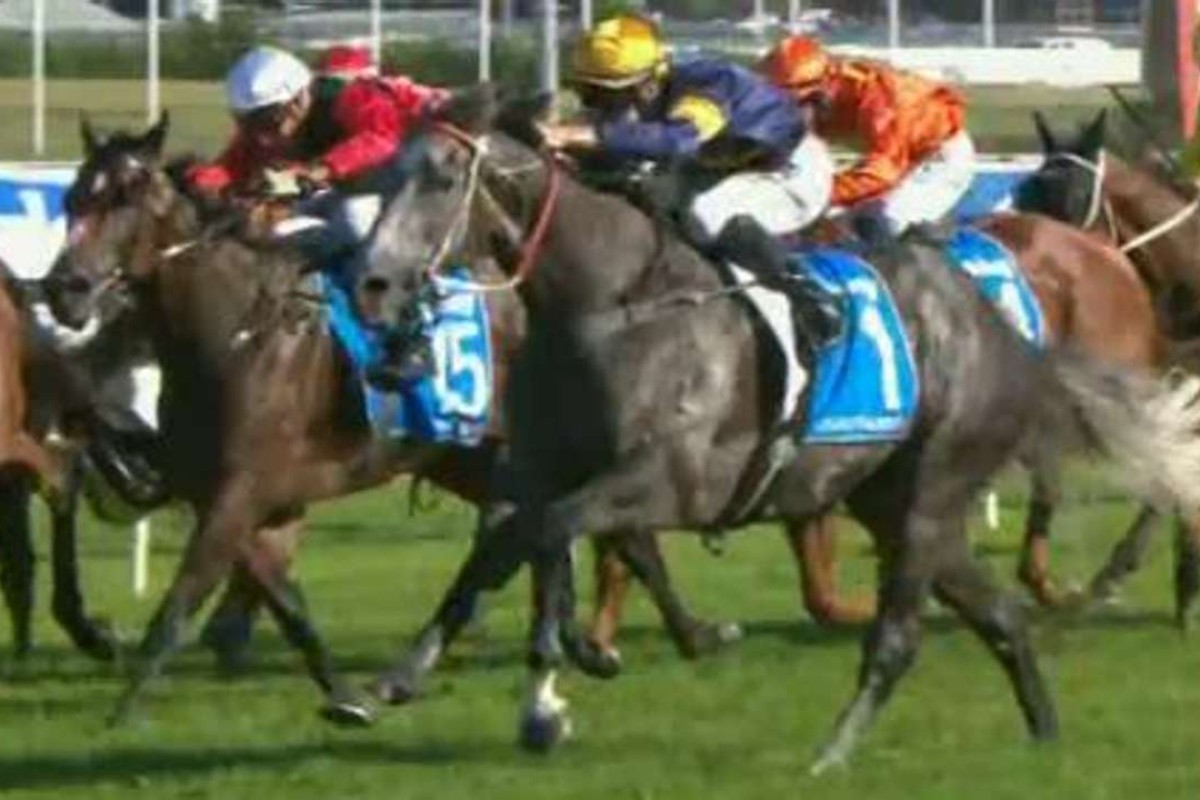 Chautauqua (Tommy Berry) races up out wide to win the T J Smith Stakes at Randwick. He will next be seen in the Chairman’s Sprint Prize at Sha Tin on May 1. Photo: Supplied