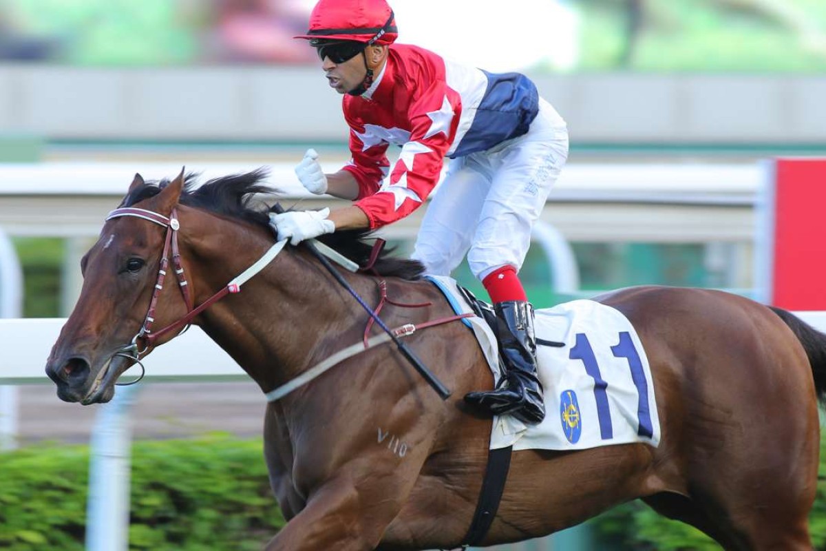 Joao Moreira celebrates after Joyful Trinity’s win earlier this month. Photos: Kenneth Chan