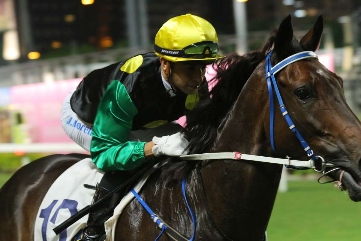 Joao Moreira returns after winning on Speedy Wally at Happy Valley in October. Photos: Kenneth Chan.
