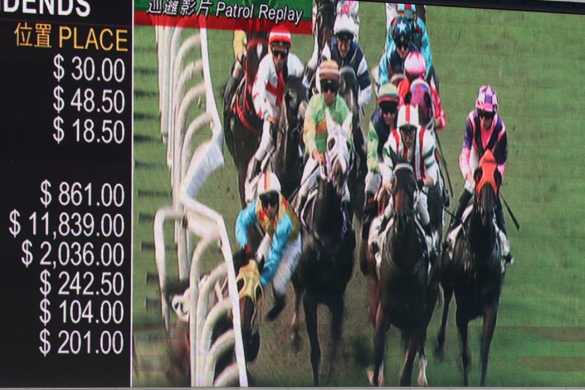 Victory Day hits the running rail, throwing jockey Keith Yeung to the turf. Photos: Kenneth Chan