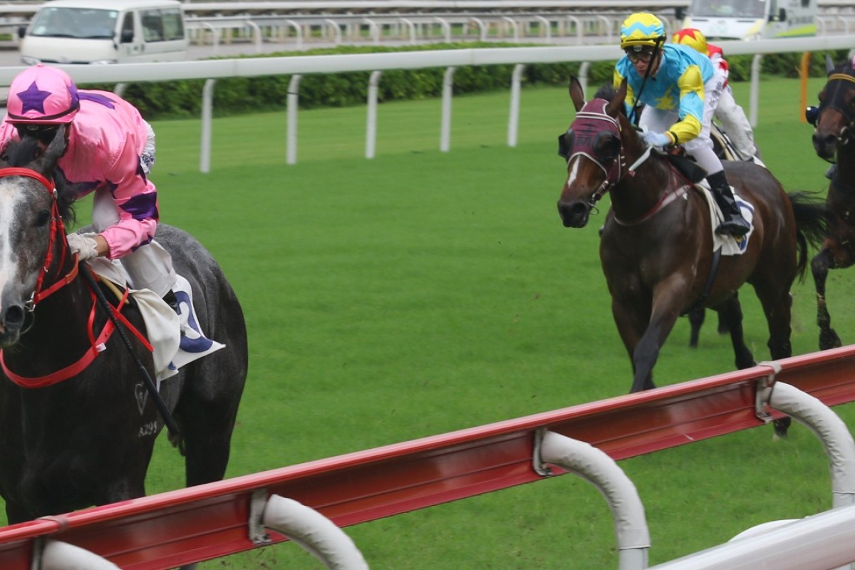 Zac Purton sits still as Hot King Prawn kicks away from his rivals at Sha Tin on Sunday. Photos: Kenneth Chan