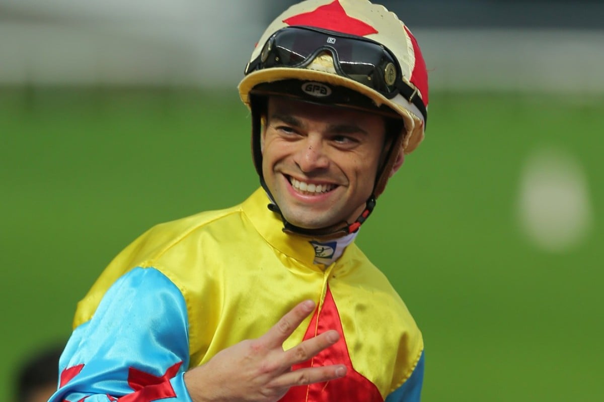 Umberto Rispoli celebrates his third win at Sha Tin on Sunday. Photos: Kenneth Chan