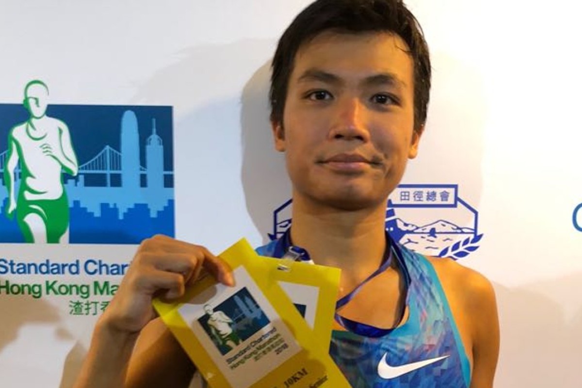 Abraham Kok Yu-hang, winner of the men's 10km race at the 2018 Hong Kong Marathon. Photo: Chan Kin-wa