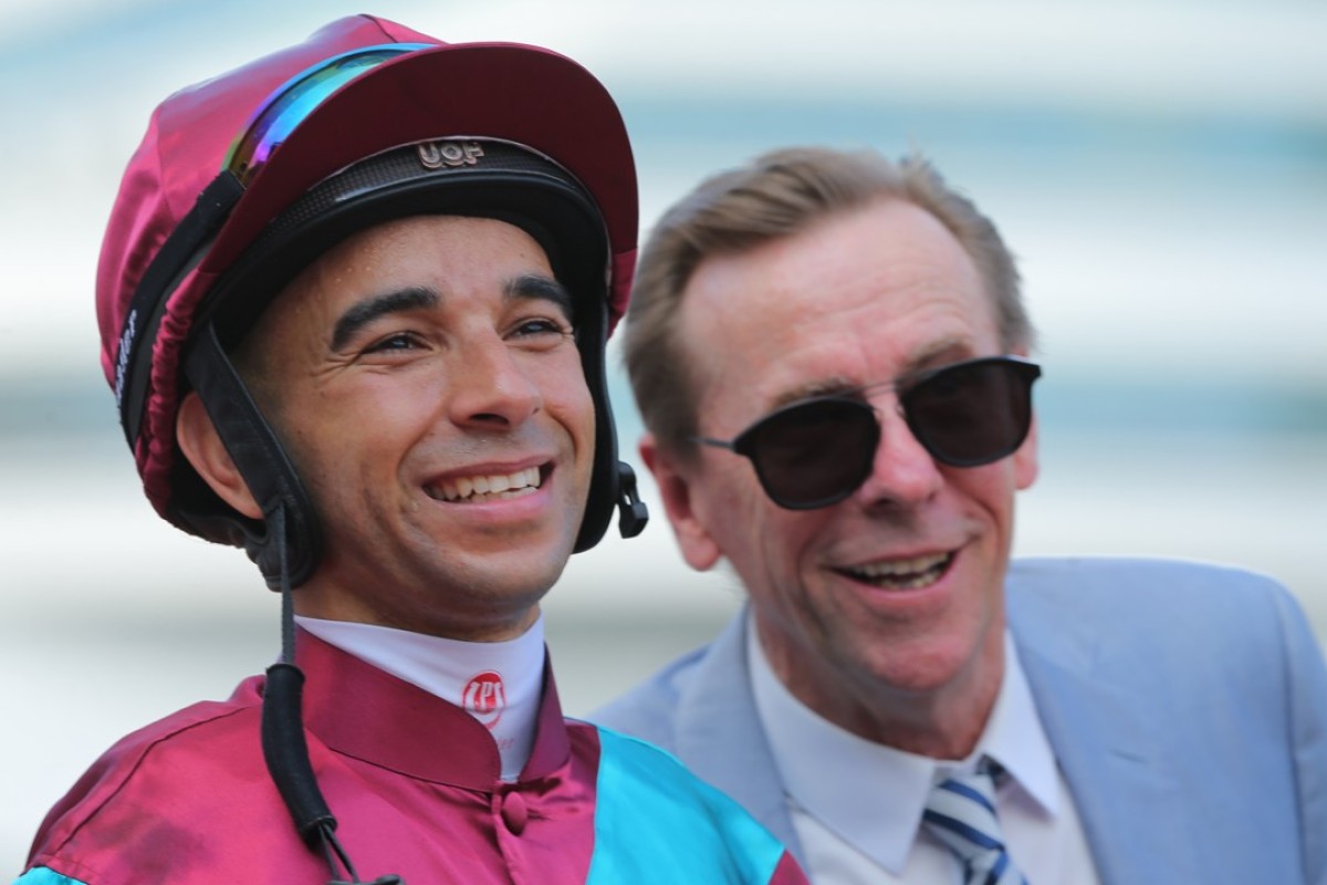 Joao Moreira and John Size after Beat The Clock won late last season. Photo: Kenneth Chan.