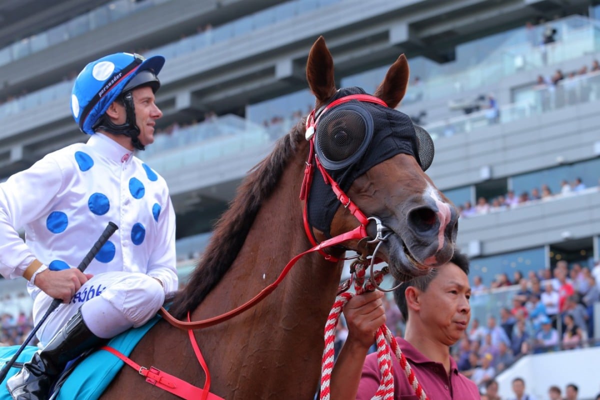 Contentment after winning the 2017 Champions Mile. Photos: Kenneth Chan.