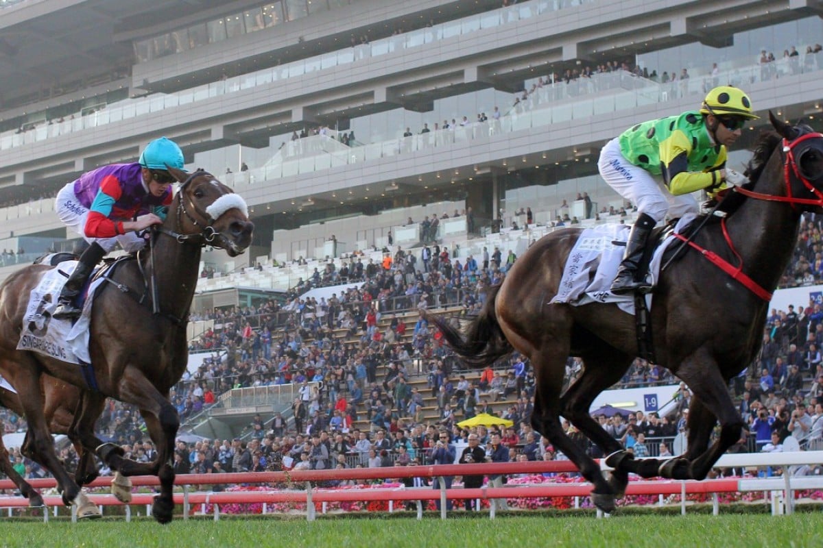 Nothingilikemore (right) wins the Classic Mile in January. Photos: Kenneth Chan