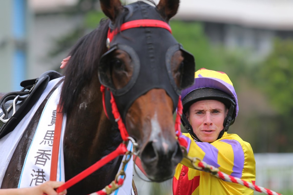 Ryan Moore with Ping Hai Star after Sunday’s BMW Hong Kong Derby. Photos: Kenneth Chan.