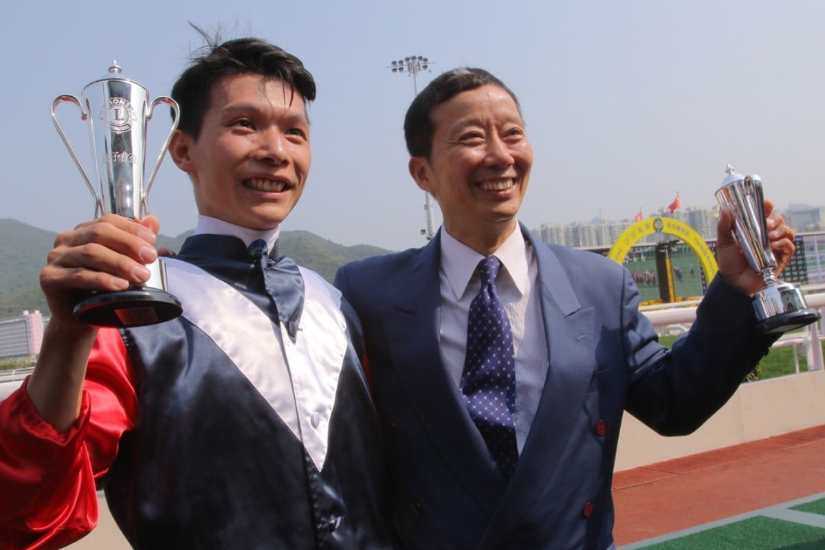 Victor Wong and Benno Yung celebrate winning the Hong Kong Lions Cup at Sha Tin on Monday. Photos: Kenneth Chan