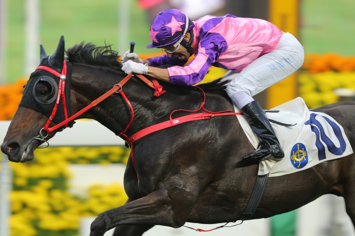 Joao Moreira guides Prawn Baba to victory at Sha Tin in March 2017.