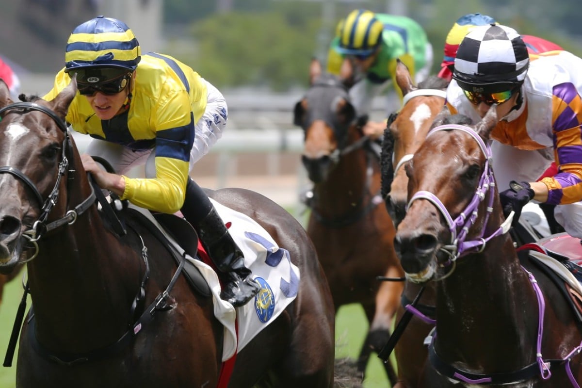 Chad Schofield guides Shimmer And Shine (left) to victory at Sha Tin. Photos: Kenneth Chan