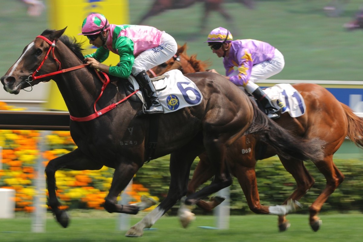 Joao Moreira guides Aerohappiness to victory in April. Photos: Kenneth Chan