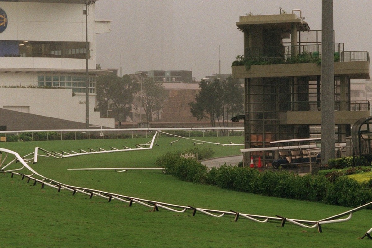 A typhoon knocks over the rail at Sha Tin. Photo: Dickson Lee