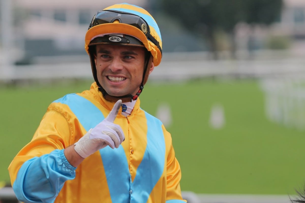 Umberto Rispoli celebrates his win on Full Of Chances. Photos: Kenneth Chan