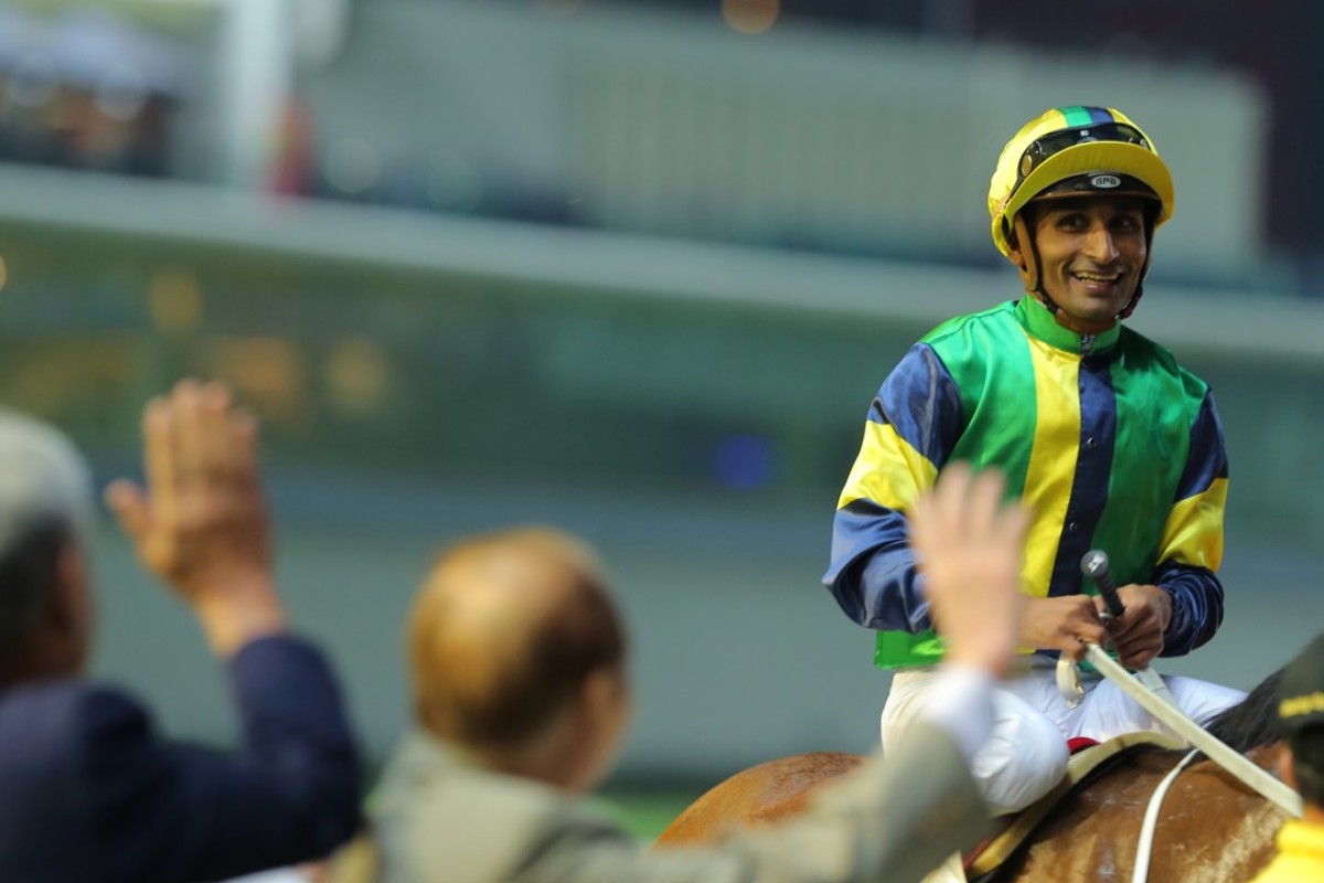 Karis Teetan after winning on Blitzing at Happy Valley earlier in the season. Photos: Kenneth Chan