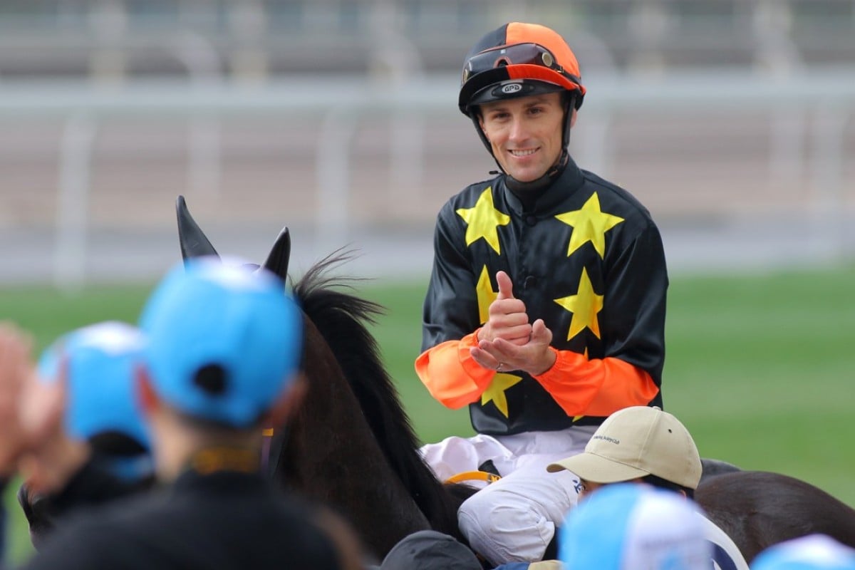 Tye Angland after his last winner in Hong Kong, Happy Cooperation in March 2016. Photos: Kenneth Chan