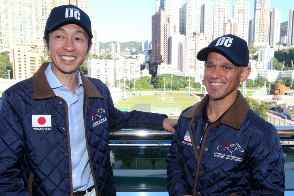Yutaka Take and Javier Castellano at the launch of the International Jockeys’ Championship on Tuesday. Photos: Kenneth Chan