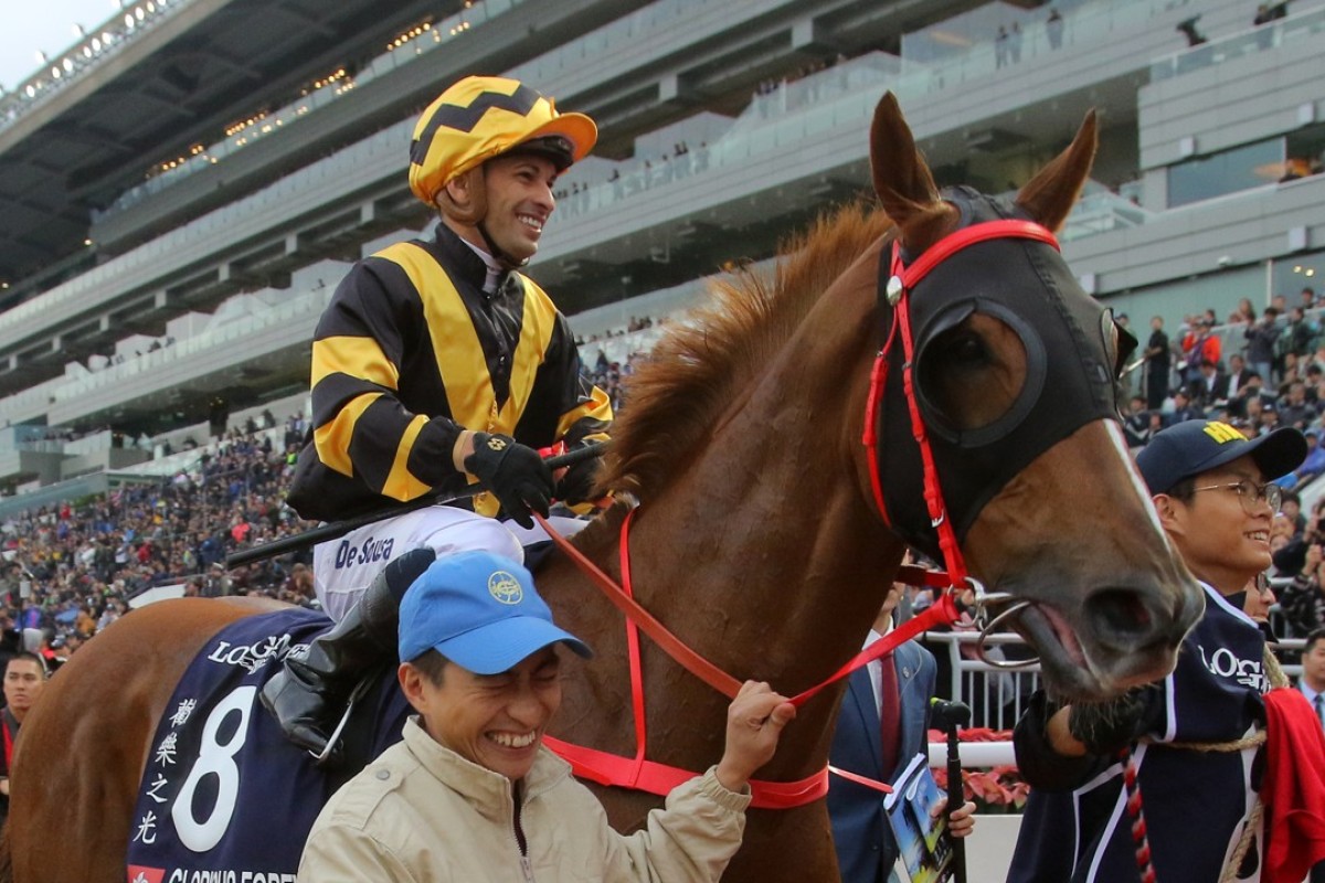 Glorious Forever and Silvestre de Sousa after winning the Longines Hong Kong Cup. Photo: Kenneth Chan