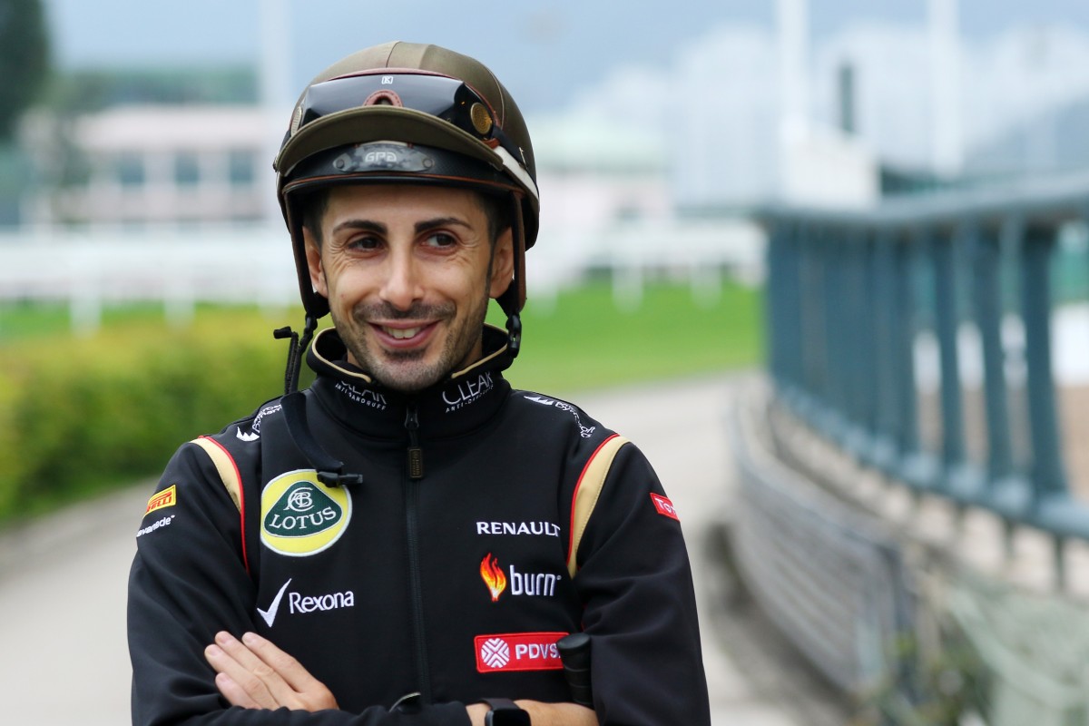 Jockey Alberto Sanna is all smiles at Sha Tin trackwork after returning from his shattered hip. Photos: Kenneth Chan
